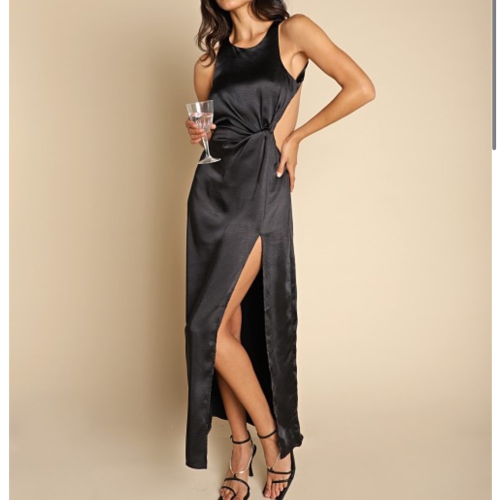 For Love And Lemons Black Ruched Halter Gown